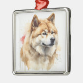 TAN & WITTE WATERVERF AKITA DOG METALEN ORNAMENT (Links)