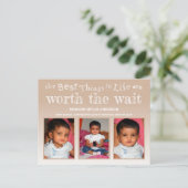 Tan Worth the Wait Adoption 3 Foto Briefkaart (Staand voorkant)