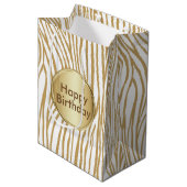 Tan Zebra Stripes Aangepaste tekst Medium Cadeauzakje (Voorkant Gekanteld)