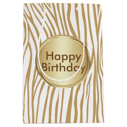 Tan Zebra Stripes Aangepaste tekst Medium Cadeauzakje (Voorkant)