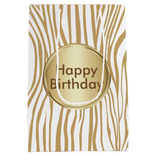 Tan Zebra Stripes Aangepaste tekst Medium Cadeauzakje (Achterkant)