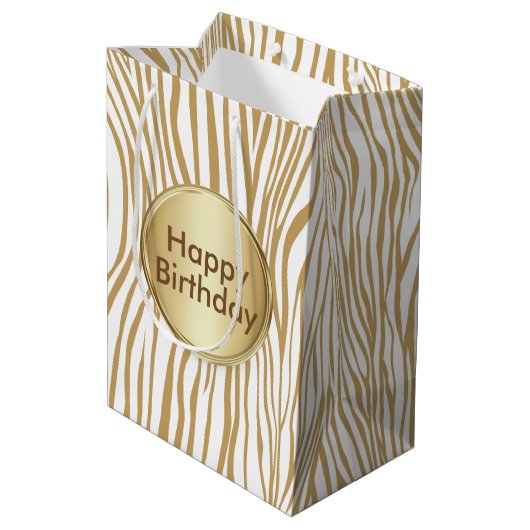 Tan Zebra Stripes Aangepaste tekst Medium Cadeauzakje (Achterkant Gekanteld)