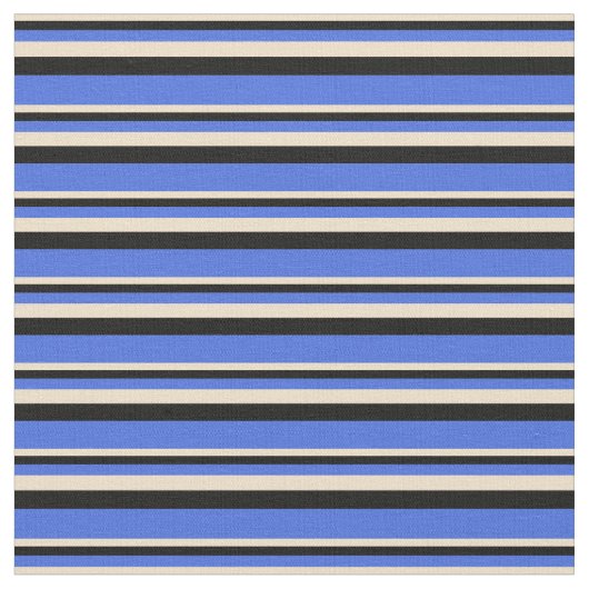 Tan-, zwart- en Royal Blue Striped/Lined Pattern Stof (Close Up)