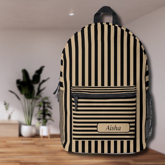 Tan zwart  gestreept naam bedrukte rugzak