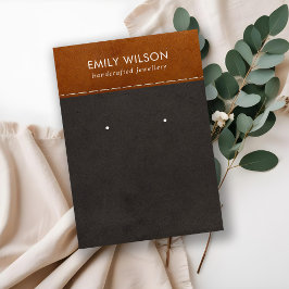 TAN ZWART LEDEREN TEXTUUR STUD OORBEL DISPLAY VISITEKAARTJE