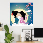 Tanabata Cowherd en Weaver Girl Button Briefkaart Poster (Thuiskantoor)