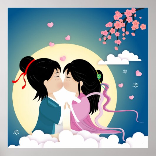 Tanabata Cowherd en Weaver Girl Button Briefkaart Poster (Voorkant)