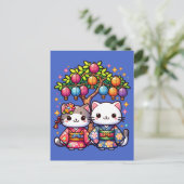 Tanabata katjes in kimono's briefkaart (Staand voorkant)