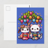 Tanabata katjes in kimono's briefkaart (Voorkant / Achterkant)