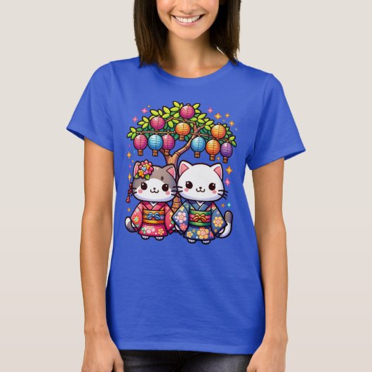 Tanabata Kitten in Kimono's T-shirt (Voorkant)