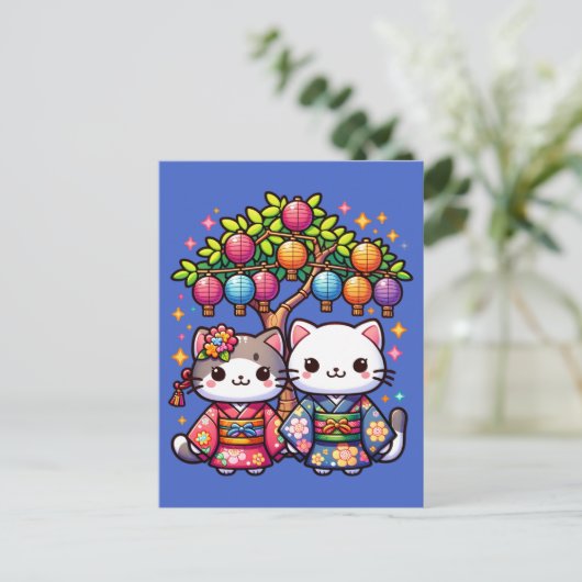 Tanabata Kittens in Kimonos Briefkaart (Staand voorkant)