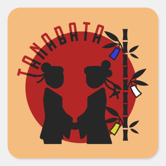 Tanabata paar silhouet vierkante sticker (Voorkant)