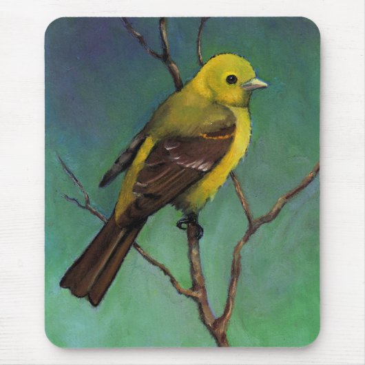 Tanager in oliepastel, Realistische kunst Muismat (Voorkant)