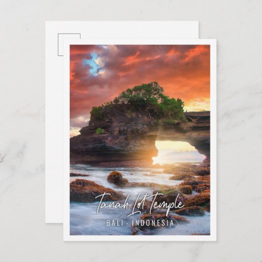 Tanah Lot Tempel bij zonsondergang in Bali Indones Briefkaart (Voorkant / Achterkant)