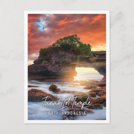 Tanah Lot Tempel bij zonsondergang in Bali Indones Briefkaart (Voorkant)