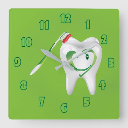 Tand Cartoontand Tandpasta Groen Vierkante Klok (Voorkant)