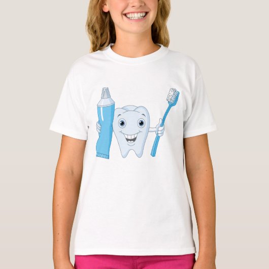 Tand en tandenborstel meisjes T-shirt (Voorkant)