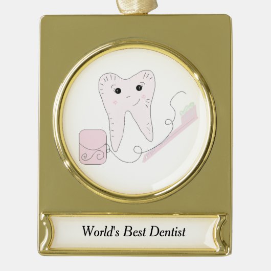 Tand en Tandenborstel Verguld Banner Ornament (Voorkant)