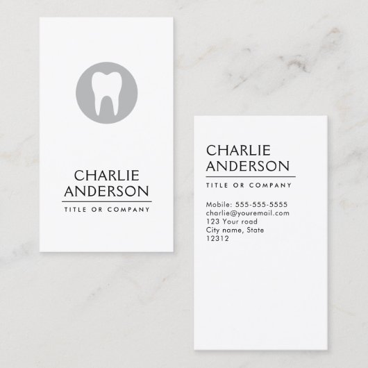 Tand logo verticaal modern minimalistisch visitekaartje (Voorkant / Achterkant)