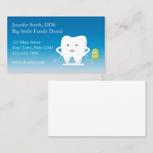 Tand met Floss, tandheelkundig Visitekaartje (Voorkant / Achterkant)