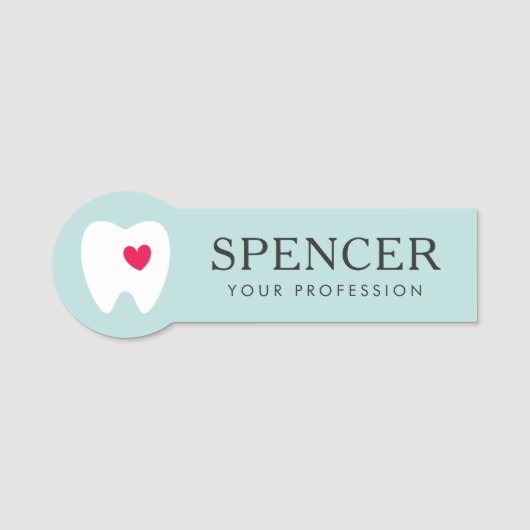 Tand met hart aqua blue tandarts tandheelkundige k naamplaatje (Voorkant)