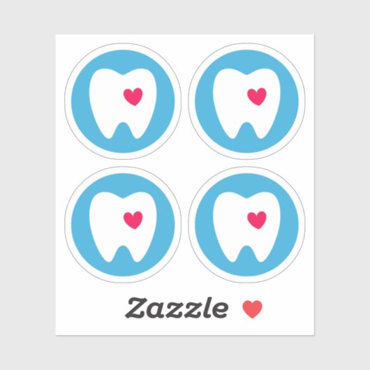 Tand met hart stickers, set van vier stickers (Vel)