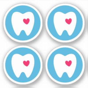 Tand met hartstickers, set met vier stickers