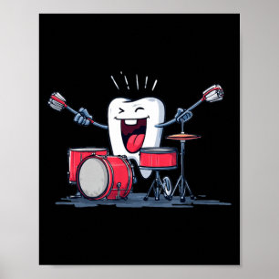 Tand met Rockende Drums en Tandborstel Grafisch Poster