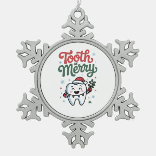 Tand moet vrolijk Tandarts Kerstmis Xmas  Tin Sneeuwvlok Ornament