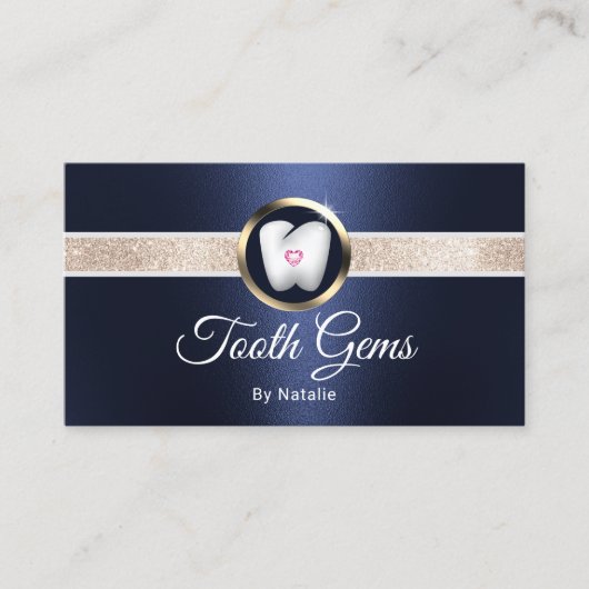 Tand Pareltjes Modern Navy Blue Dental Beauty Salo Visitekaartje (Voorkant)
