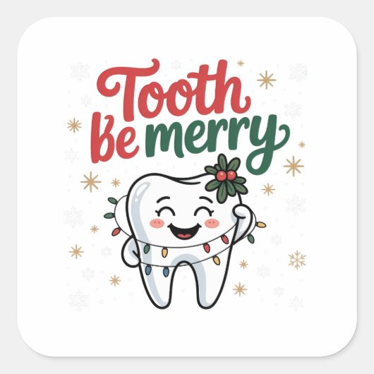 Tand Tandarts Kerstmis Grappig Vierkante Sticker (Voorkant)