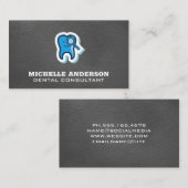 Tand vergrootglas pictogram | Leren textuur Visitekaartje (Voorkant / Achterkant)