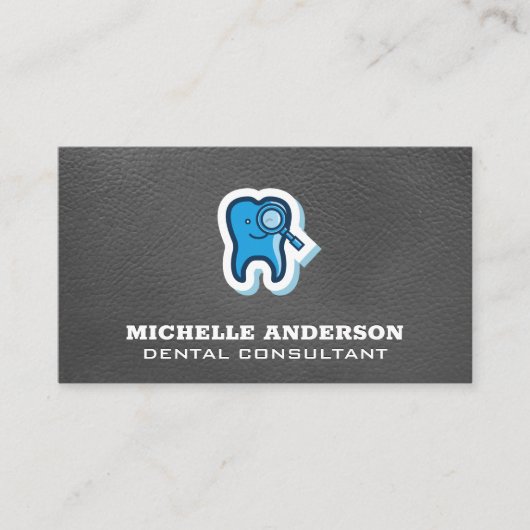 Tand vergrootglas pictogram | Leren textuur Visitekaartje (Voorkant)