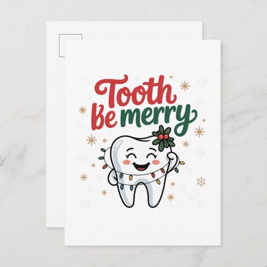 Tand wees vrolijk grappig tandarts kerst aankondigingskaart (Voorkant / Achterkant)