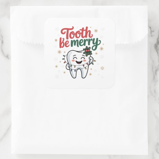 Tand wees vrolijk grappig tandarts kerst vierkante sticker (Tas)