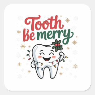 Tand wees vrolijk grappig tandarts kerst vierkante sticker