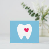 Tandarts afspraak herinnering tand met hart blauw briefkaart (Staand voorkant)