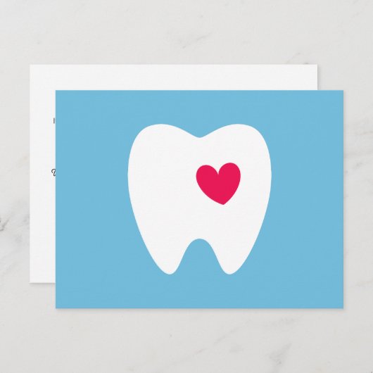 Tandarts afspraak herinnering tand met hart blauw briefkaart (Voorkant / Achterkant)