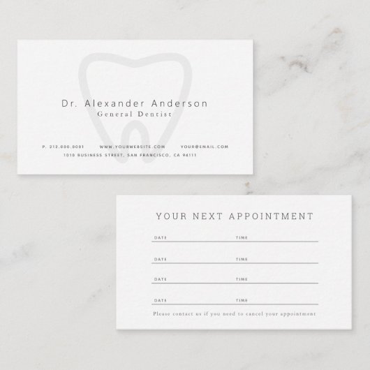 Tandarts Clean White Afspraakkaart Visitekaartje (Voorkant / Achterkant)