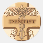 Tandarts Cross Caduceus Ronde Sticker (Voorkant)