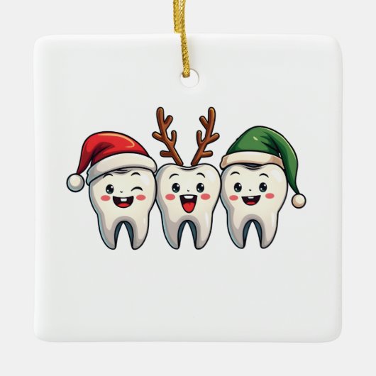 Tandarts Dental Christmas Santa Floss kerstboom Keramisch Ornament (Voorkant)