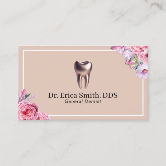 Tandarts Elegant Bloemen Roos Gouden Tand Tandverz Visitekaartje (Voorkant)