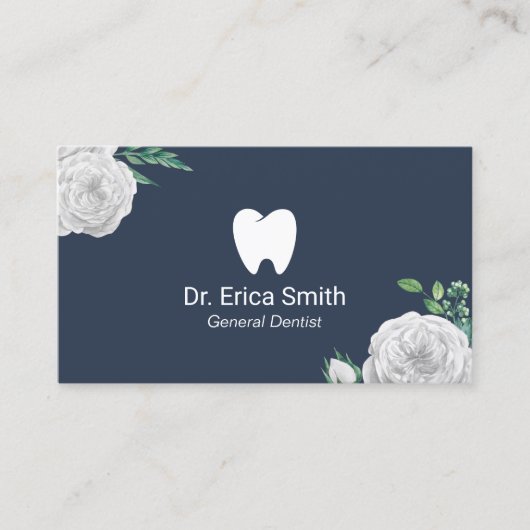 Tandarts Elegant Wit Bloemen Tandheelkundige Zorg  Visitekaartje (Voorkant)