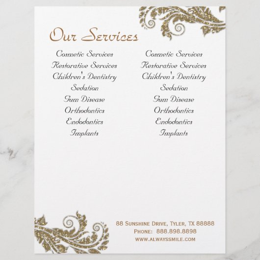 Tandarts Flyer Tand Logo Gouden Bladeren Glitters (Achterkant)