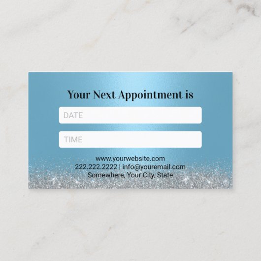 Tandarts Glitter Tand Blauw & Zilver Tandkliniek Afsprakenkaartje (Achterkant)