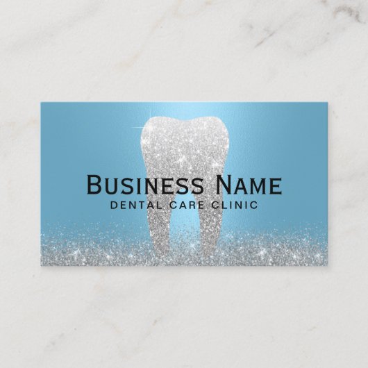 Tandarts Glitter Tand Blauw & Zilver Tandkliniek Afsprakenkaartje (Voorkant)