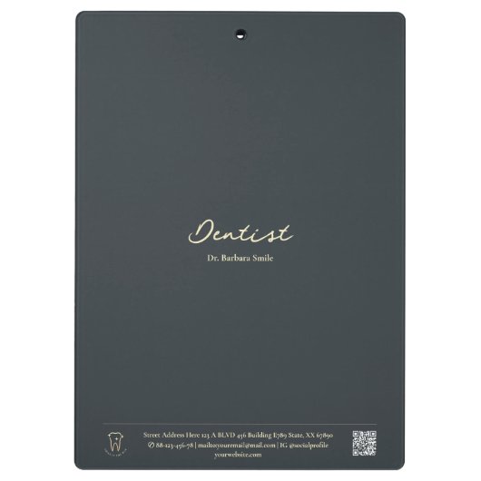 Tandarts Gouden Tand Donkerblauw Grijs Modern Klembord (Achterkant)