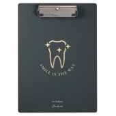 Tandarts Gouden Tand Donkerblauw Grijs Modern Klembord (Voorkant)