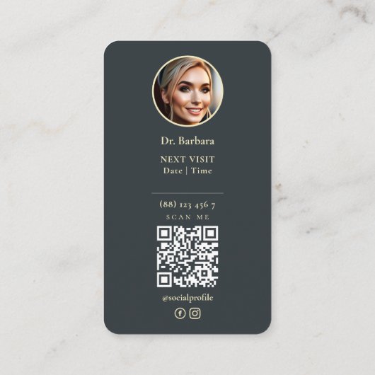 Tandarts Gouden Tand Donkerblauw Grijs Modern Visitekaartje (Achterkant)