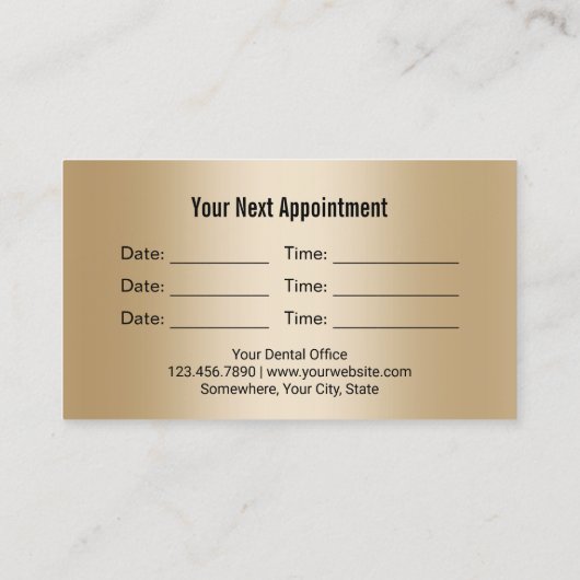 Tandarts Gouden Tand Logo Professioneel Zwart Tand Afsprakenkaartje (Achterkant)